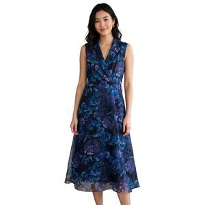🌸 Julia Jordan Blue Multi Floral Midi Dress Size 8 NWT Collared Sleeveless